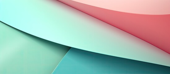 Leinwandbilder - Minimal geometric shapes and lines in pastel pink light blue and green colors make up an abstract colored paper texture for a copy space image