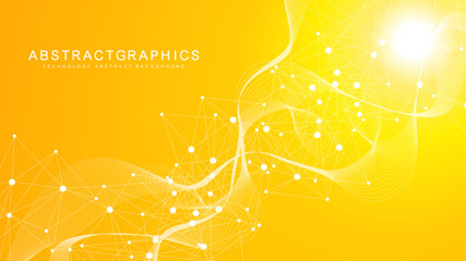 Wall Mural - geometric abstract background with connected line and dots. structure molecule and communication. bi