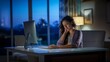© Aamir - An Indian woman sitting at her desk and working on the computer has neck pain