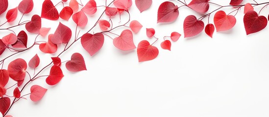 Leinwandbilder - A beautiful spring themed image featuring red leaves on a white background The flat lay perspective offers a captivating aerial view making it perfect for texts This copy space image is a great backg