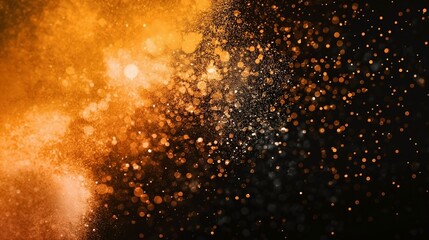 Abstract image of vibrant orange and dark particles floating in a gradient space