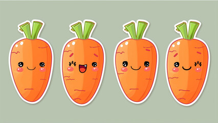 Wall Mural - Carrot funny character, set of vegetables