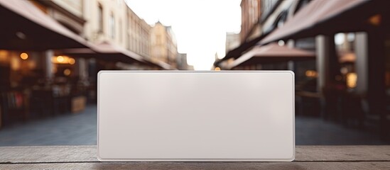 Leinwandbilder - A white plastic badge displaying a clear signboard design mockup for a cafe restaurant or bar providing a blank store sign with copy space image for presenting logos