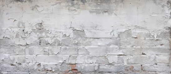 Wall Mural - An angle view of a worn and dingy brick wall with a texture resembling white paint creating a background for copy space image 196 characters