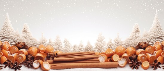 Poster - The Christmas background features a festive display of orange cinnamon stick cones with a sprinkle of snow creating a lovely frame with abundant copy space