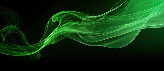 Poster - An artistic green smoke flow resembling a gas flow shape can be seen in the isolated black background creating a mesmerizing magical fume with a captivating color and scent The image contains empty c