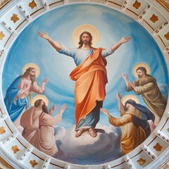 Wall Mural - Jesus fährt in den Himmel - Jünger begleiten ihn und beten zu ihm