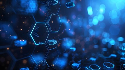 Wall Mural - intriguing blue tech background with hexagonal motifs,