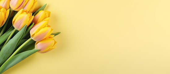 Aufkleber - The concept of a festive greeting card or banner is conveyed with the image of yellow tulips against a light background leaving room for additional content