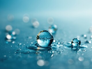 Poster - Abstract macro of water droplets on shiny surface