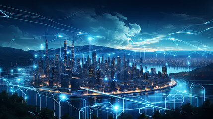 Digital cityscape, symbolizing the integration of advanced technology and urban life