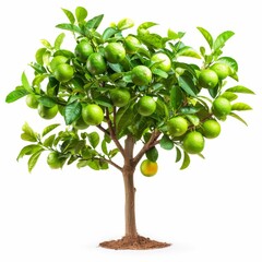 Wall Mural - lime tree with lots of fruit isolated on white background. surreal imagine fruit tree concept for designer