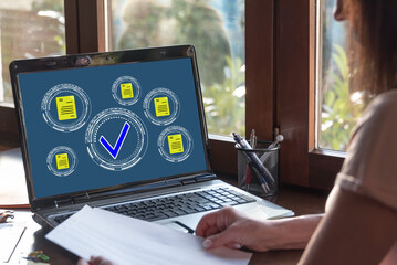Wall Mural - Document validation concept on a laptop screen