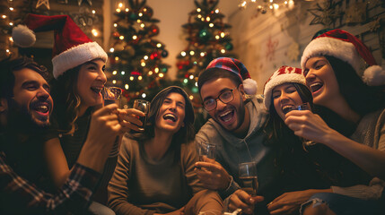 A diverse group of six friends and family members smiling and posing for a photo.