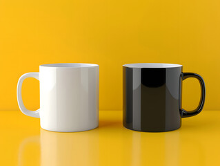 Wall Mural - Two mugs on yellow background