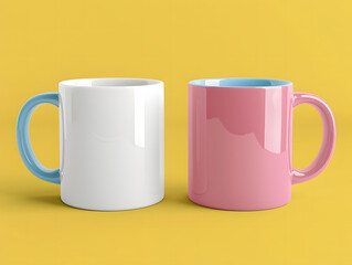 Wall Mural - Two mugs on yellow background