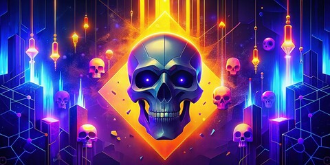 Wall Mural - Network security illustration with a skull and the guarding network on the internet
