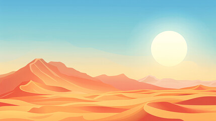 A stunning desert landscape illustration with rolling sand dunes under a bright sun and clear blue sky. Perfect for nature and travel themes.