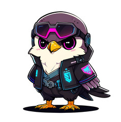 Poster - a cartoon bird wearing a black jacket and goggles