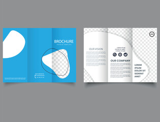 Wall Mural - Trifold brochure template. Blue flyer for advertising. Template for Corporate Business Promotion Marketing