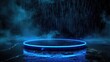 © Nouman Ashraf - Blue hologram portal. Magic fantasy portal. Magic circle teleport podium with hologram effect. Abstract high tech futuristic technology design. Round shape. Circle Sci-fi element light and lights