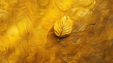 Sticker - Shiny yellow leaf on a golden textured wall with gradient shadows Perfect for text space