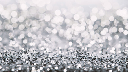 Wall Mural - silver glitter christmas abstract background with bokeh defocused lights