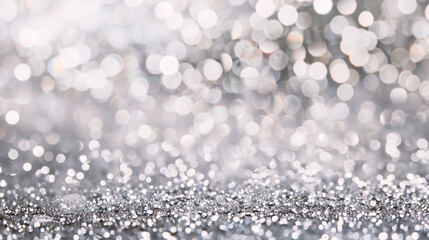 Wall Mural - silver glitter christmas abstract background with bokeh defocused lights