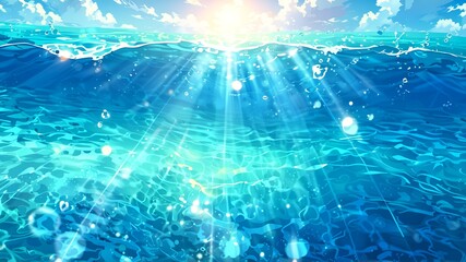 Caustic light effect in water surface bg pattern. Pool or ocean ripple background. 3d realistic summer glare and sunlight sea top view vector illustration. Sparkling sun reflection on blue aqua