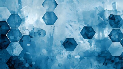 Wall Mural - bstract blue tech background with hexagonal patterns, providing clear space for text overlay.
