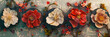 © Prasanth - Flowers icons in Japanese style with grunge texture. Floral pattern in retro style. Logo design.