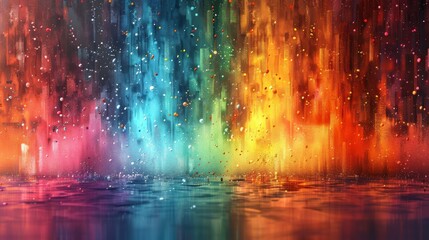 Wall Mural - vivid colors with light refractions creating a glittering effect on a water-like surface, suggesting