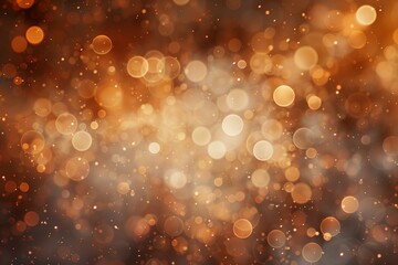 Wall Mural - Warm bronze bokeh light particles creating a festive, elegant background.