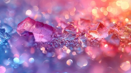 Wall Mural - An abstract image featuring sparkling textures in pink and blue hues, evoking a magical or festive atmosphere