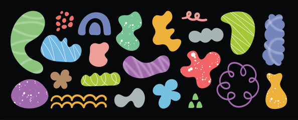 Sticker - Set of abstract retro organic shapes vector. Collection of contemporary figure, cloud, sparkle in funky groovy style. Cute hippie design element perfect for banner, print, sticker, fabric, kids.