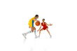 © master1305 - Defensive Stance. Dynamic image of competitive young women in motion, training basketball isolated on white studio background. Concept of sport, active lifestyle, competition, game, dynamics