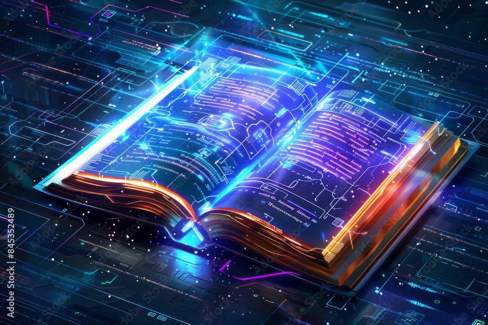 Futuristic Digital Book Concept for High-Tech E-Learning in the Modern Age. AI Generated