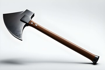 Realistic polished axe with a wooden handle and sharp metal blade, isolated on a white background. generative ai