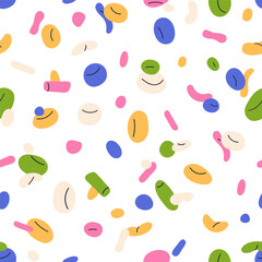 Wall Mural - Colorful abstract pattern, seamless background. Playful confetti texture, festive party design. Decorative endless multicolored print for creative textile, fabric, wrapping. Flat vector illustration