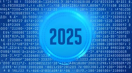 2025 number on binary code background animation