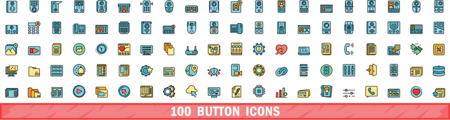 Wall Mural - 100 button icons set. color line set of button vector icons thin line color flat on white
