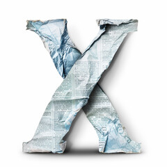 Wall Mural - Letter X from crumpled newspaper on a clean white background. Fashion scrapbook lettering concept. Generative AI