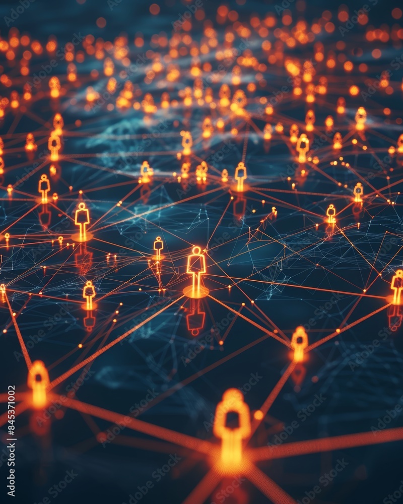 Digital illustration of interconnected human figures and padlocks on a ...