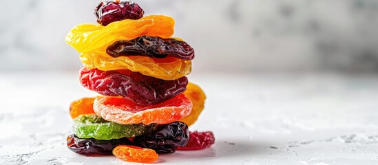 Wall Mural - Dried fruit mix stacked on a bright white surface