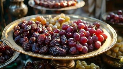 Wall Mural - Dried grapes and dates as popular Roman desserts, presented on a platter
