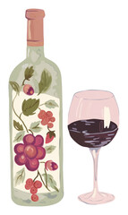 Sticker - PNG Wine bottle and wine glass drink white background refreshment.