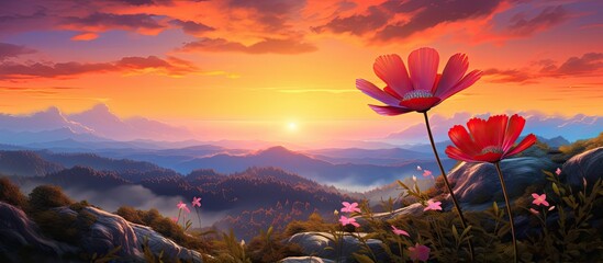 Sticker - nature art sunset flower. Creative banner. Copyspace image