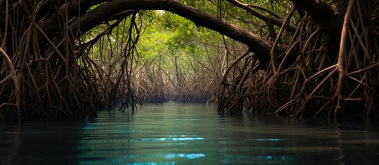 Poster - Roots and foliage of mangrove forest. Creative banner. Copyspace image