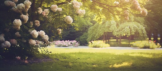 Wall Mural - beautiful blurred defocused effect bokeh on the garden trees in summer time with vintage filter. cre