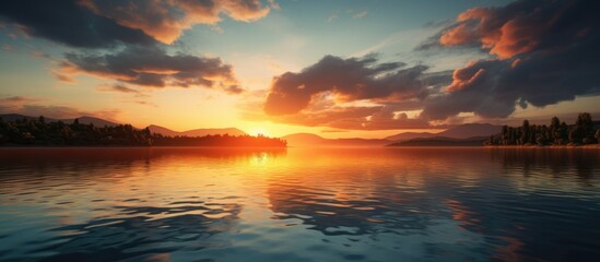 Poster - Beautiful sunset on the lake. Creative banner. Copyspace image